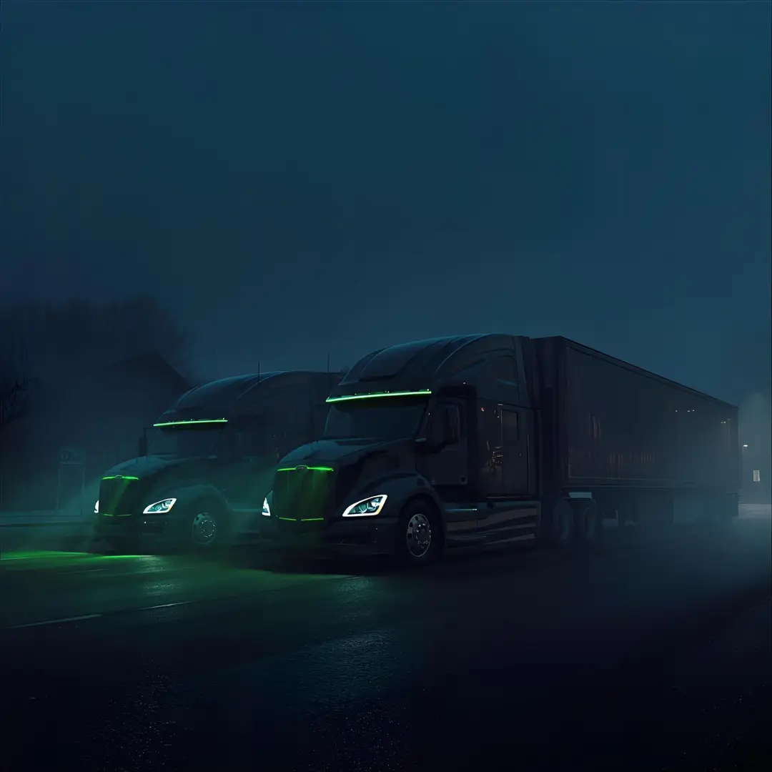 Temperature Swings Blog featured image of two semis driving in the dark