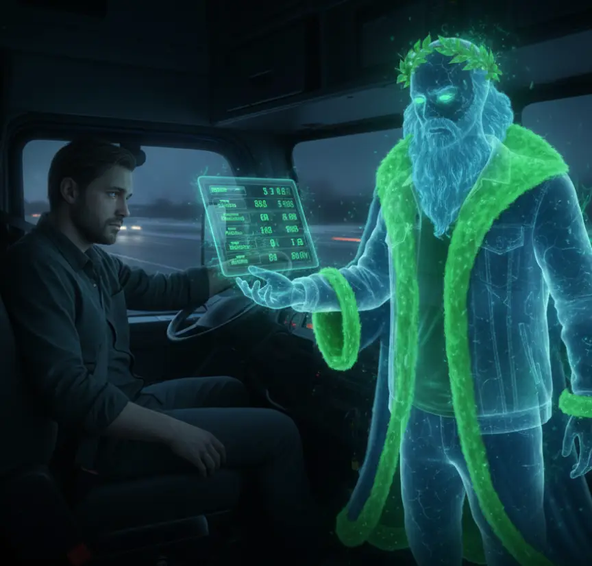 AI Generated image showing a Ghost of Trucking Present