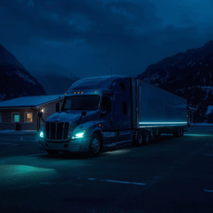 Why Fuel waste costs triple in 2026: Image showing truck at a rest stop at night.