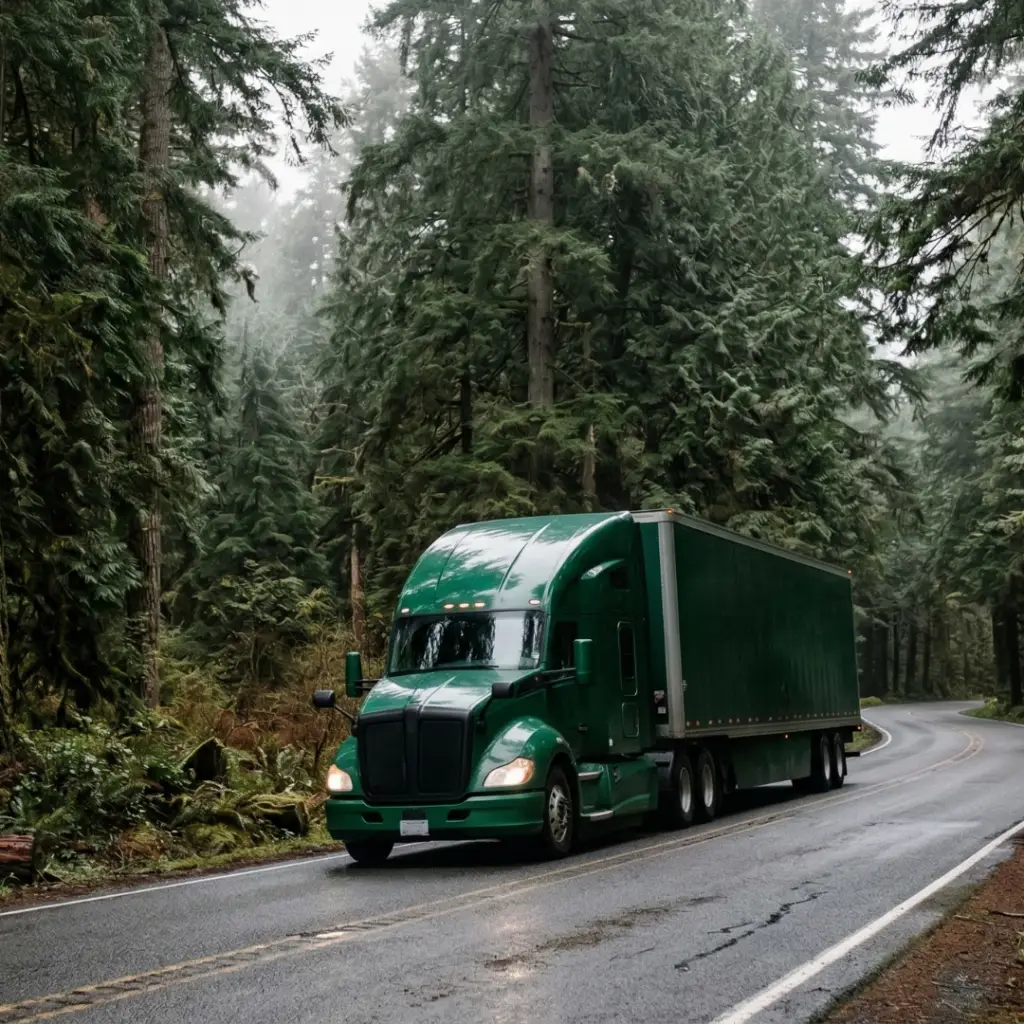 Automatic Idle Management vs APUs blog image cover showing green truck driving through green forest