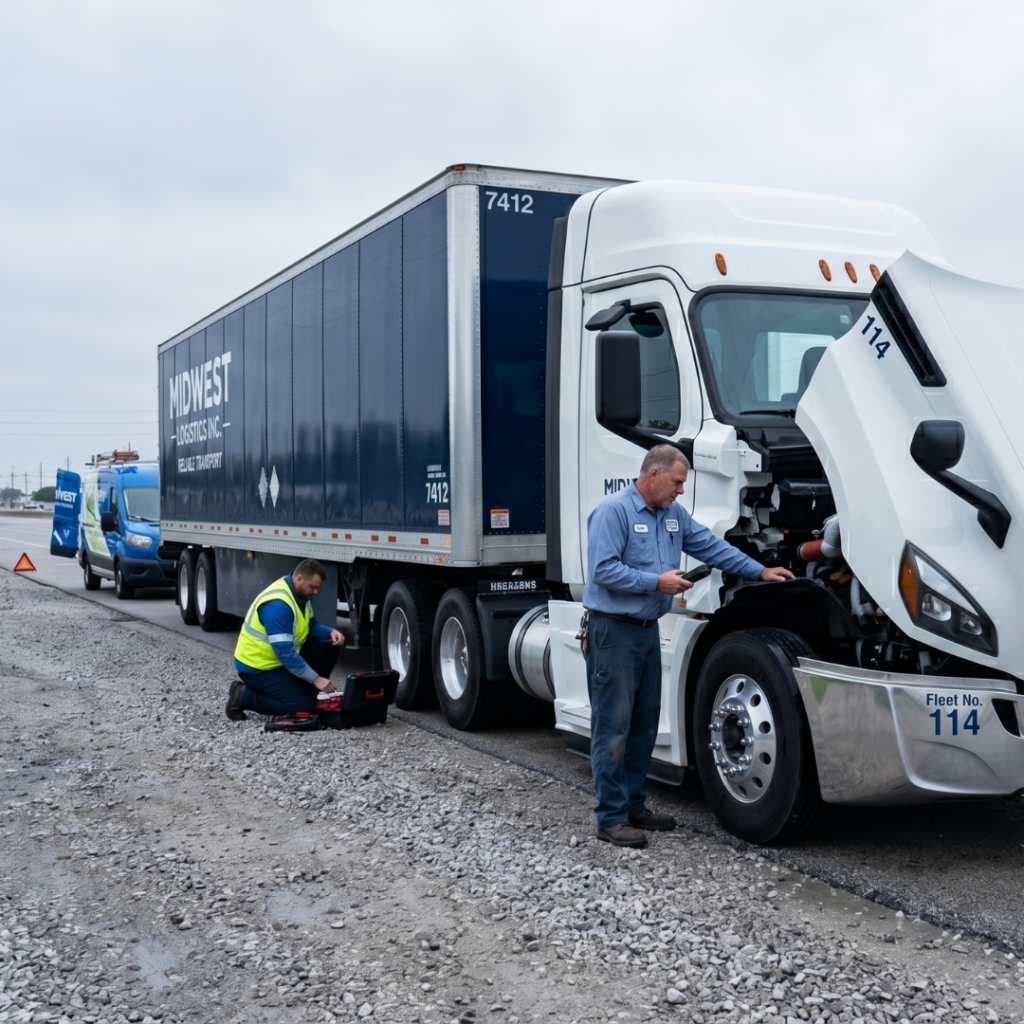 White Daycab truck with dead battery
