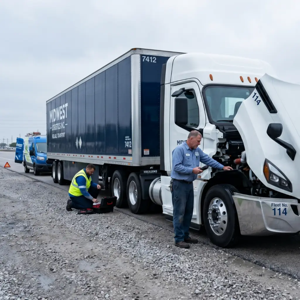 White Daycab truck with dead battery