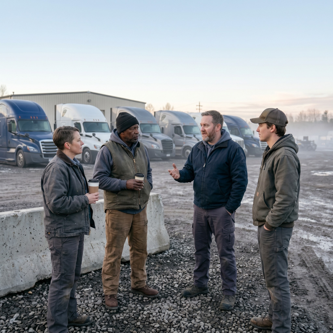 Drivers talking about and teaching each other the idle reduction policy.