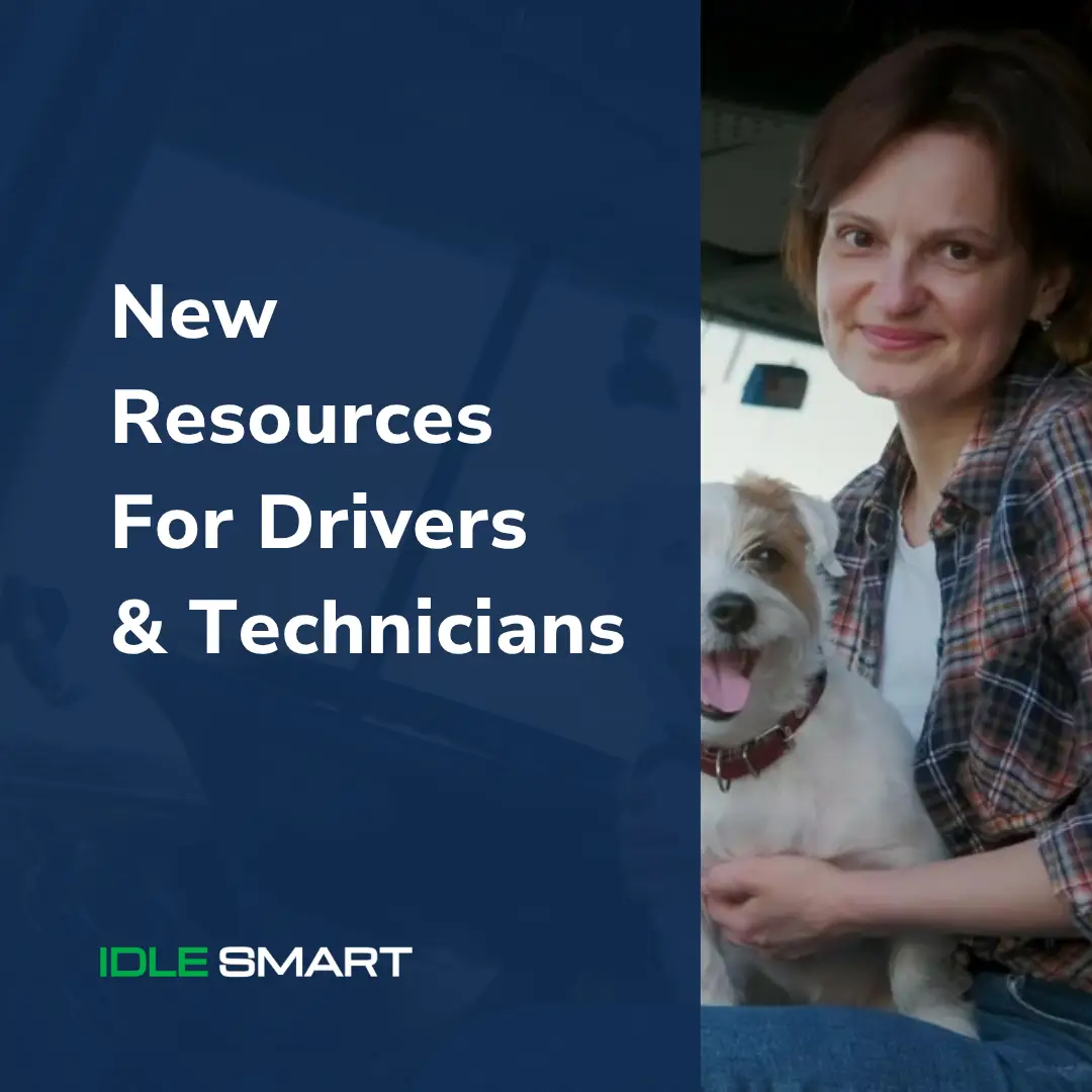 Idle Smart Video Resources Cover Image showing woman with dog in semi truck.